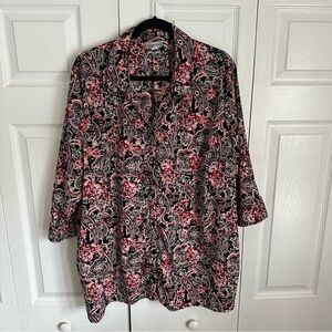 Catherines Womens Artsy Floral Paisley Button Up Top Size 2X Flowy Office Boho